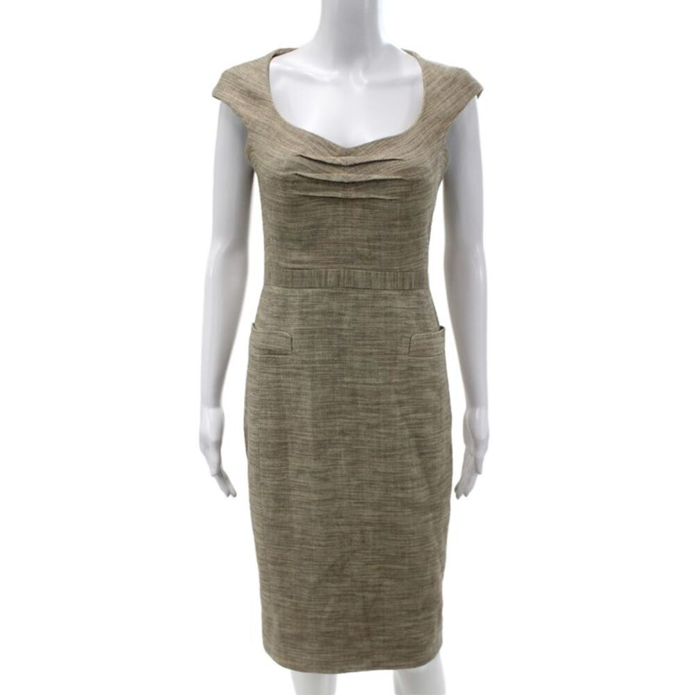 Byron Lars Women Sheath Dress Brown Scoop Neck Sleeveless Button Midi Size 4